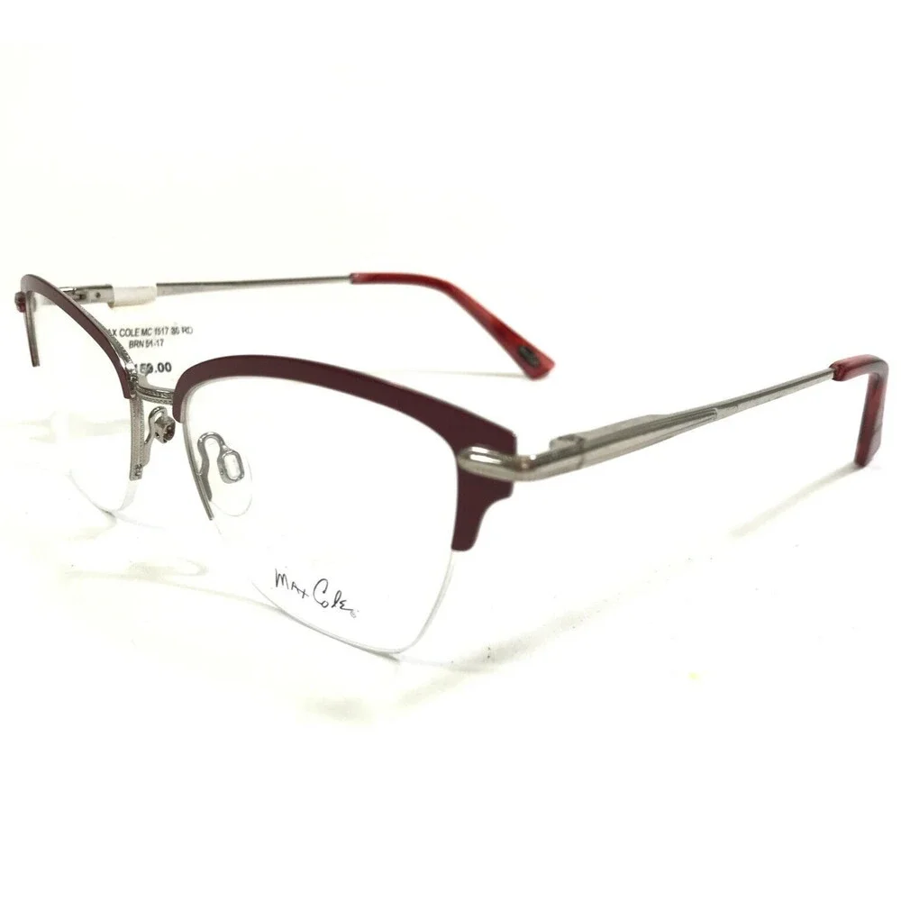 Max Cole Eyeglasses Frames MC 1517 COL 30 Red Silver Cat Eye Square 51-17-140
